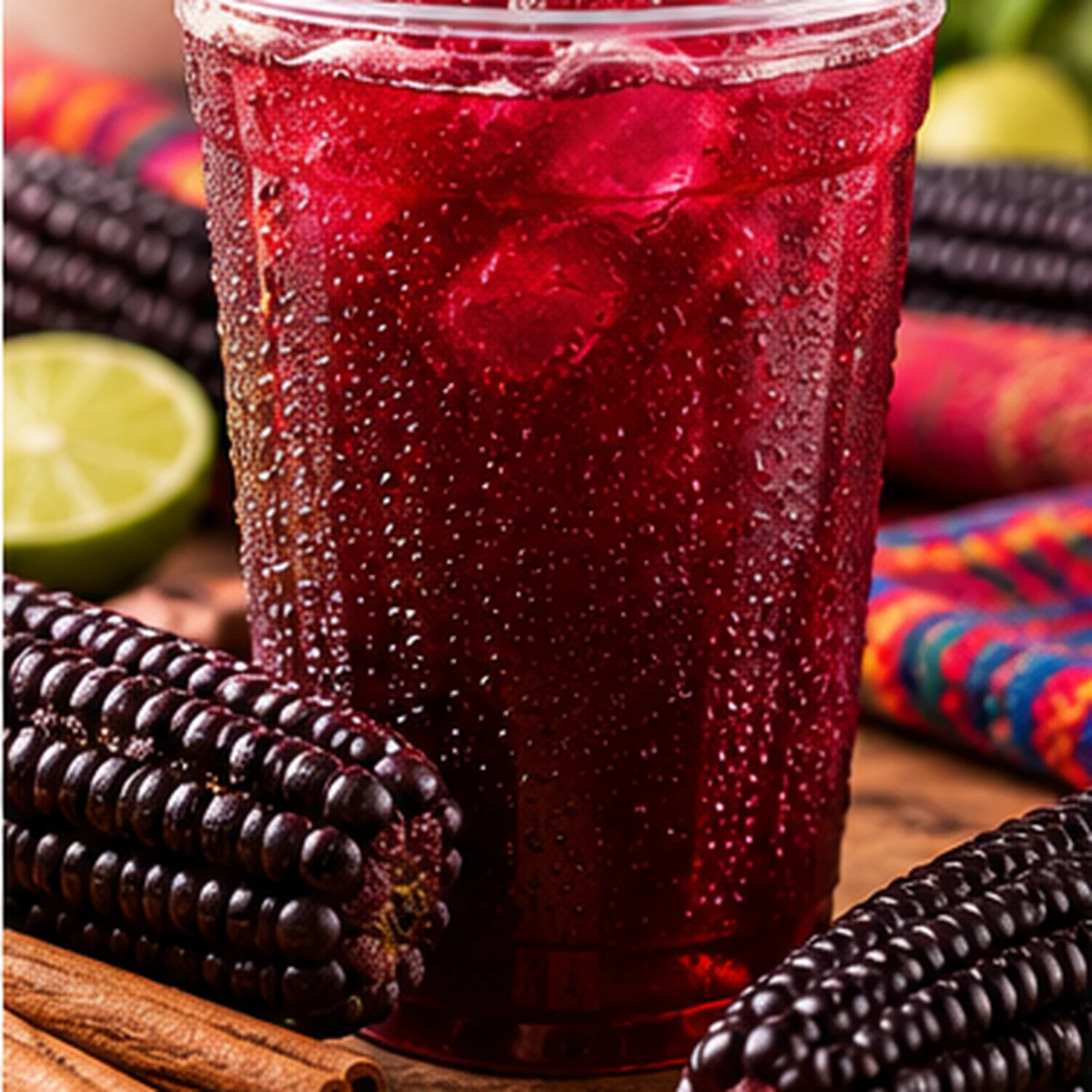 Glass of Chicha Morada, traditional Peruvian purple corn drink